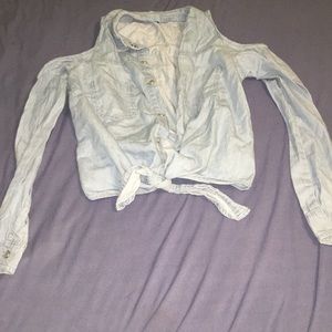Denim looking flannel shirt with cold shoulder